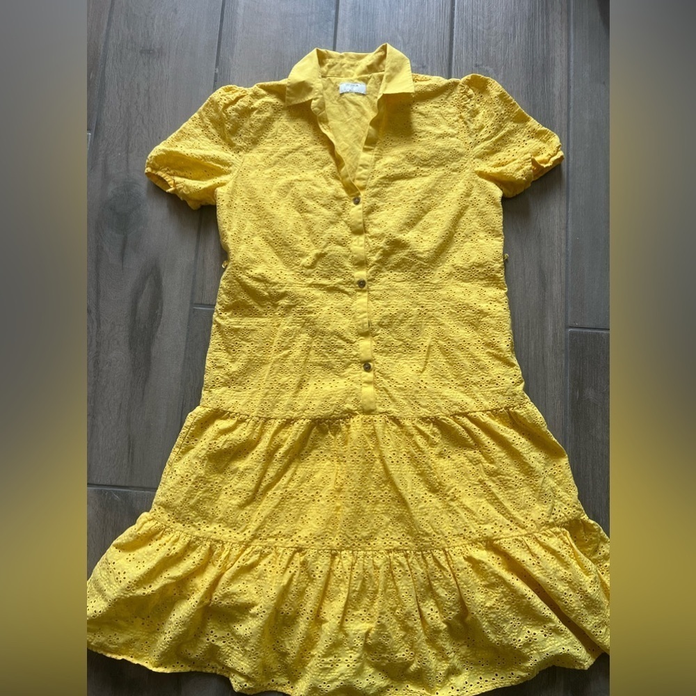 Untuckit For Her Yellow Eyelet 100% Cotton Yellow Color Collared Dress In S10 - Picture 3 of 11